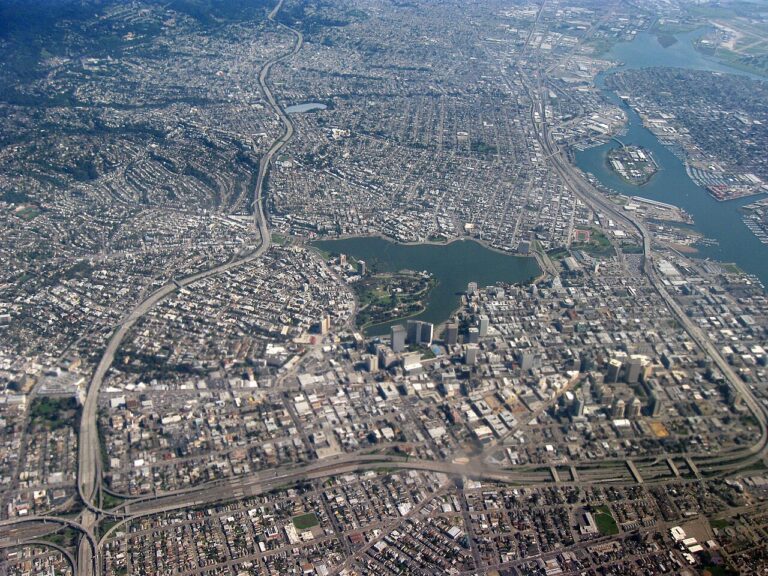 Aerial view of Lake Merritt and downtown Oakland
